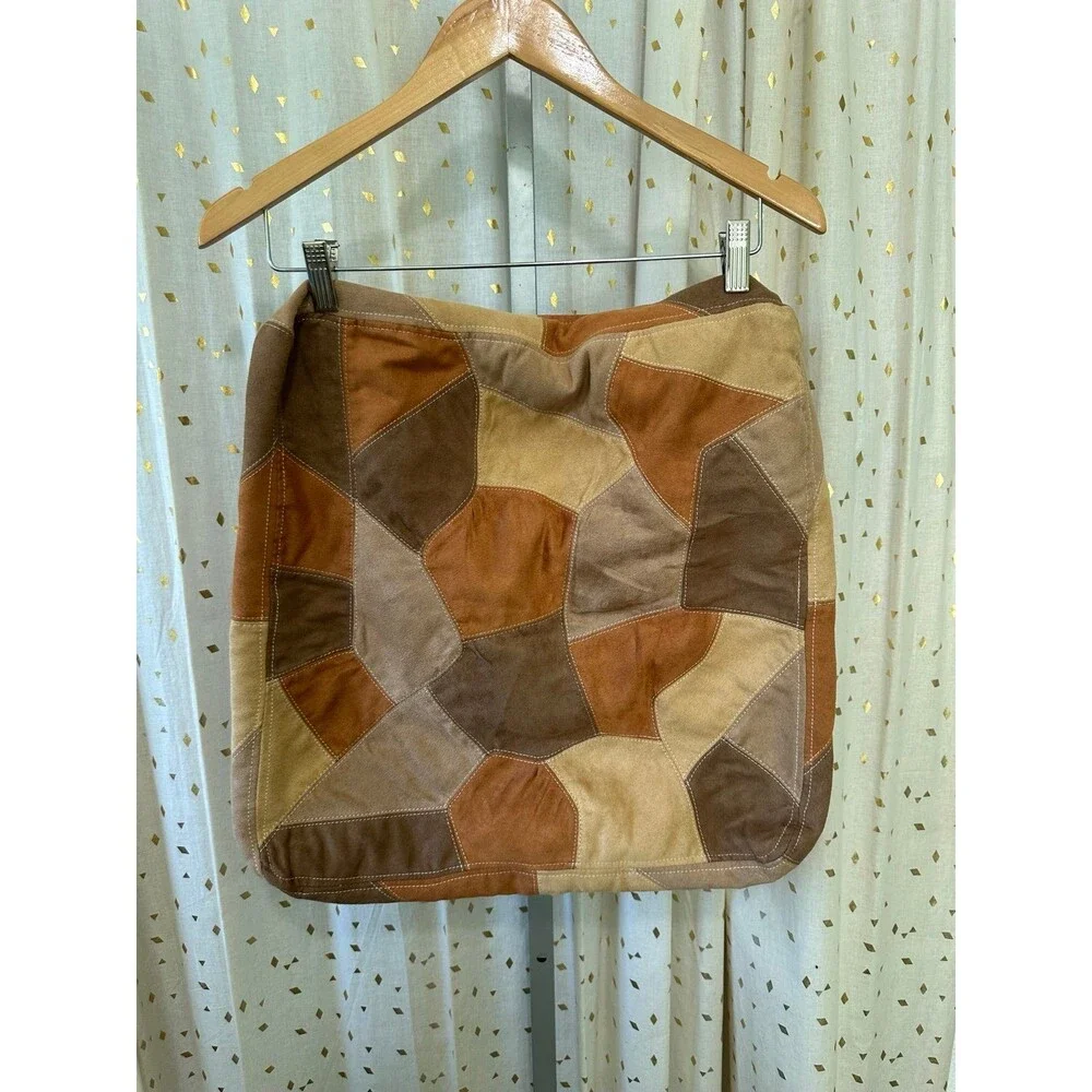 Southwestern Quality Patchwork Genuine Suede Leather Accent Pillow Zipper Cover